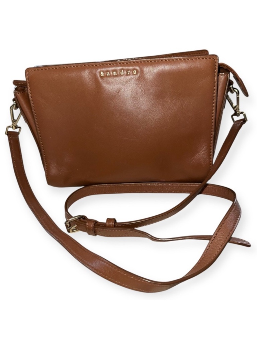 SANDRO Paris Brown Leather Cross Body